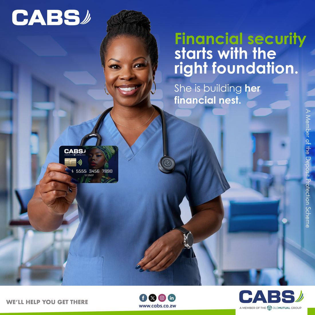 A nurse holding the HerNest card in a clinic