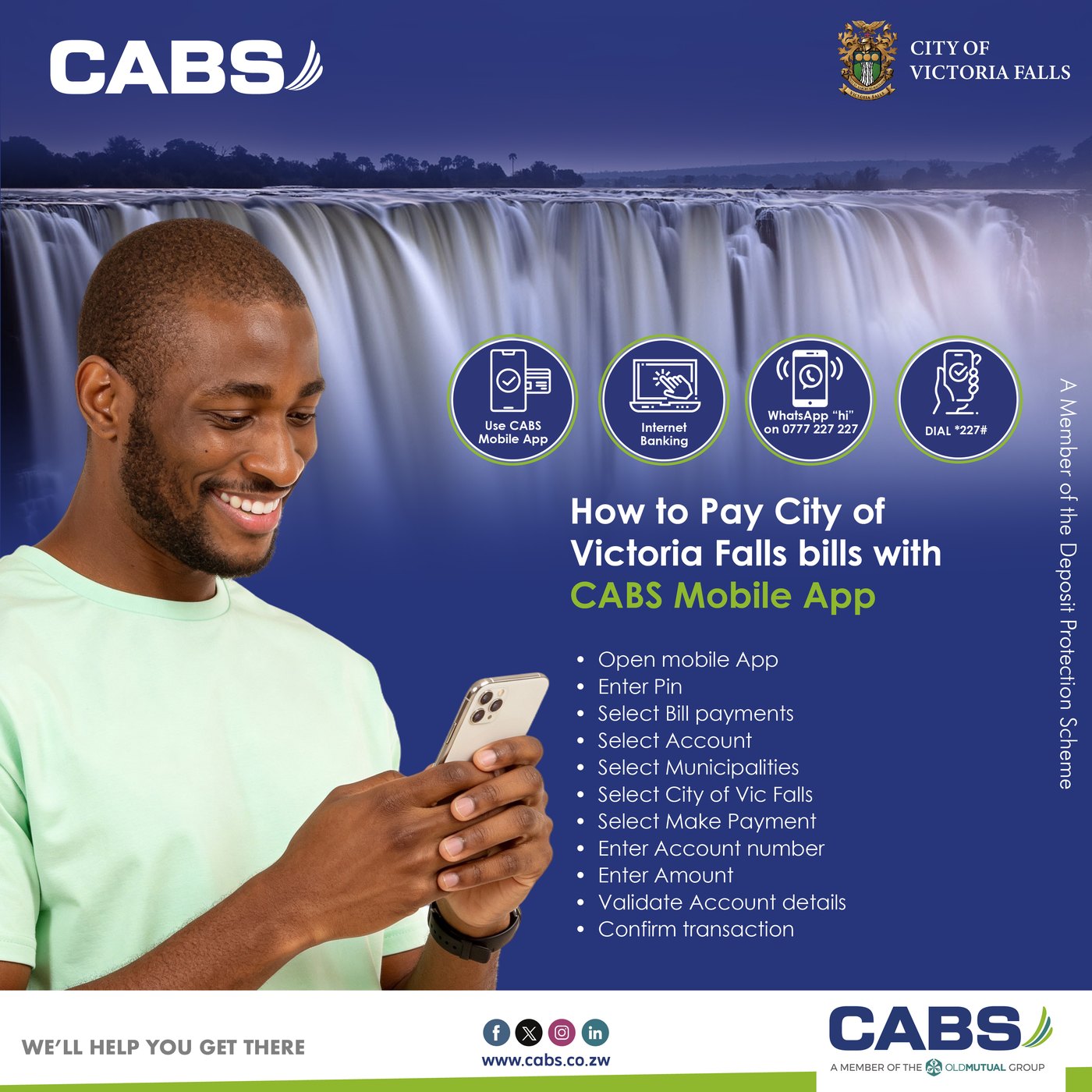 CABS mobile app execution listing the eleven payment steps