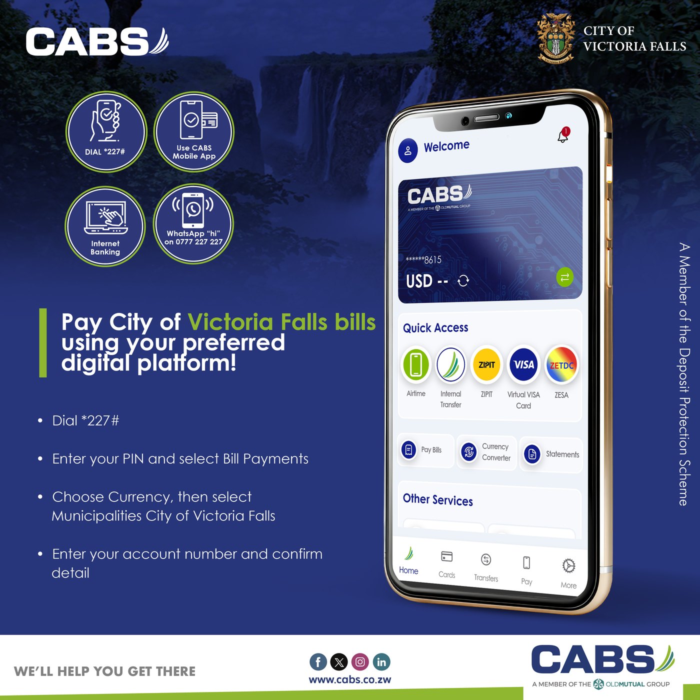 CABS USSD execution beside the mobile app interface