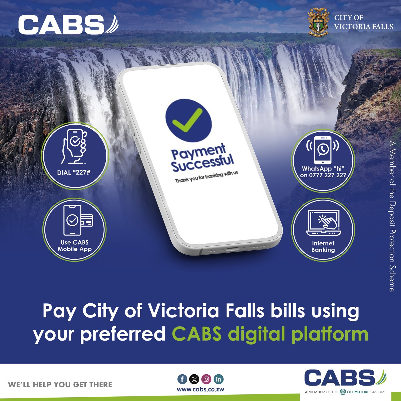 Payment Successful screen with the four CABS payment routes