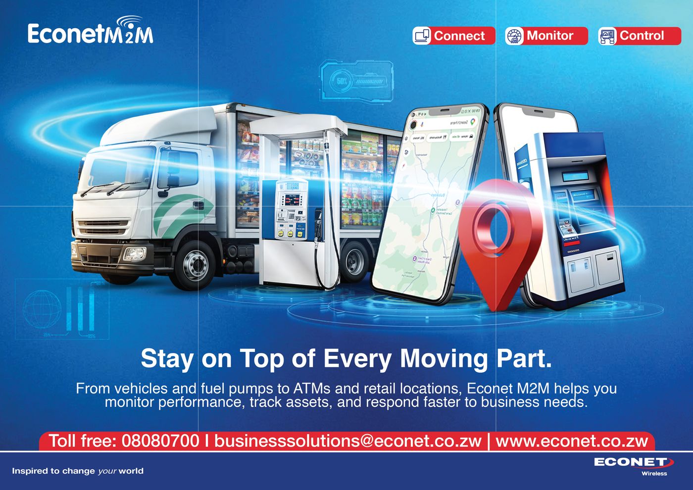 Delivery vehicle, fuel pump and ATM linked on one network — Stay on Top of Every Moving Part