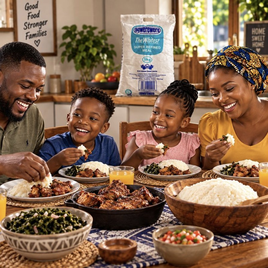 A family eating sadza together at the table