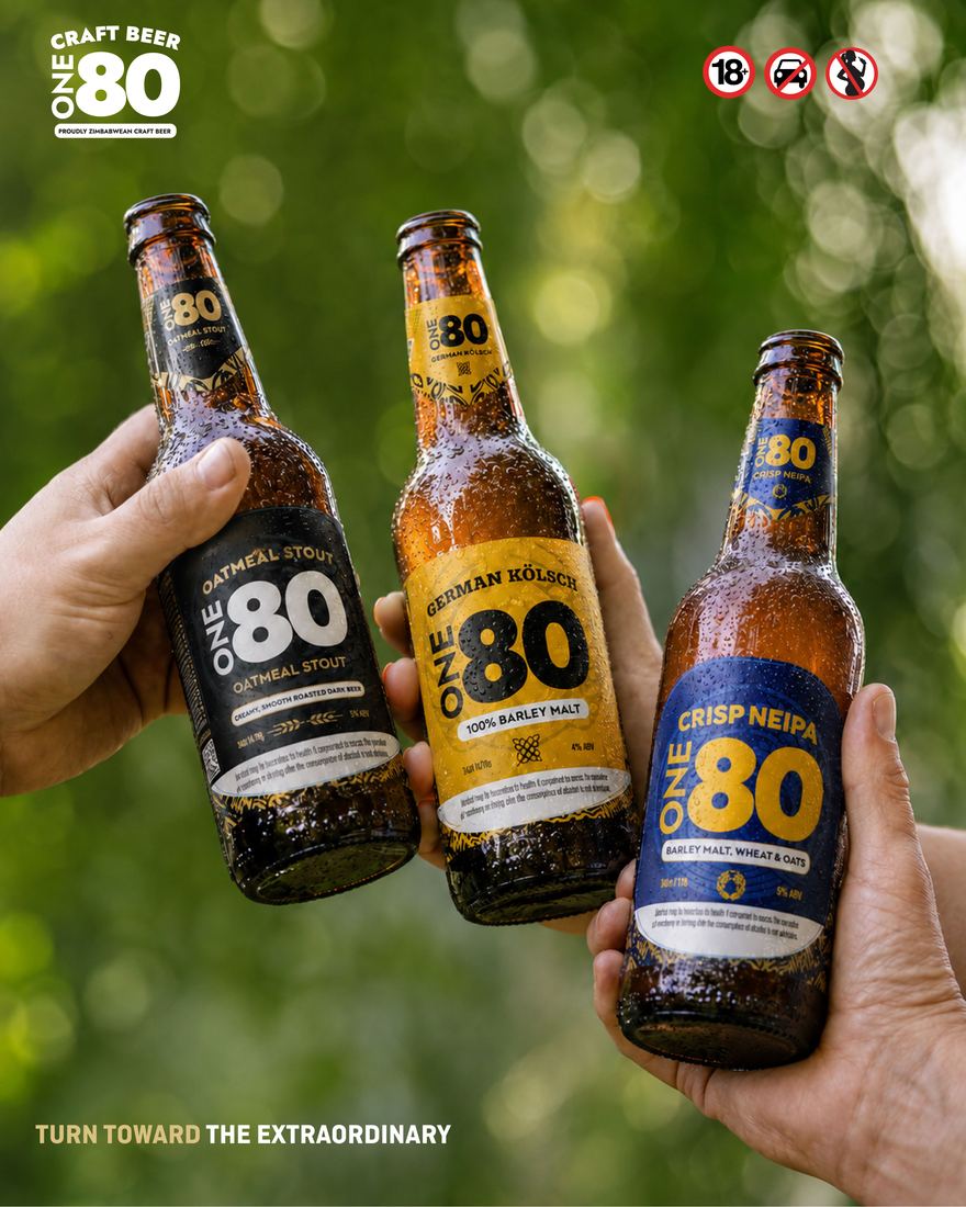 Three ONE80 bottles held up outdoors