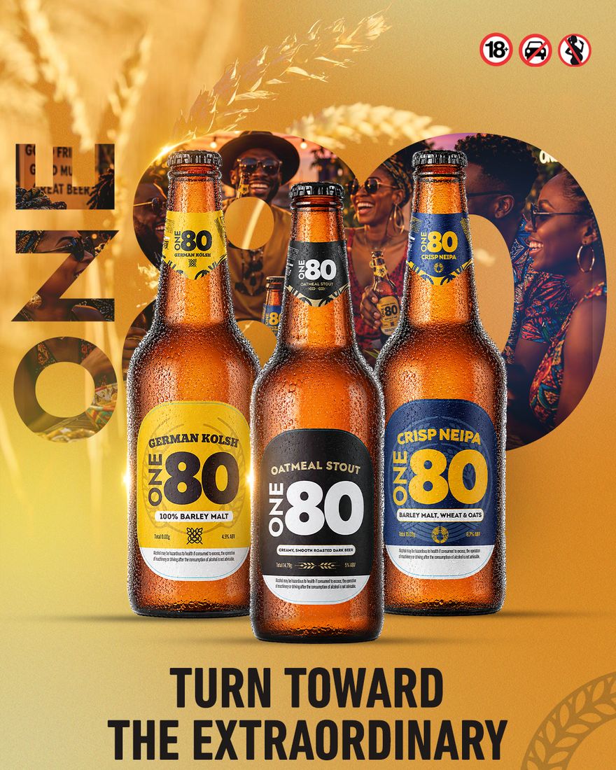 ONE80 range key visual — German Kolsh, Oatmeal Stout and Crisp NEIPA