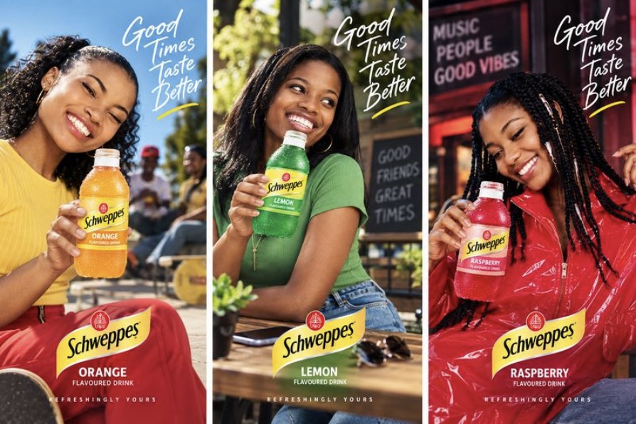 The three Schweppes flavour executions side by side
